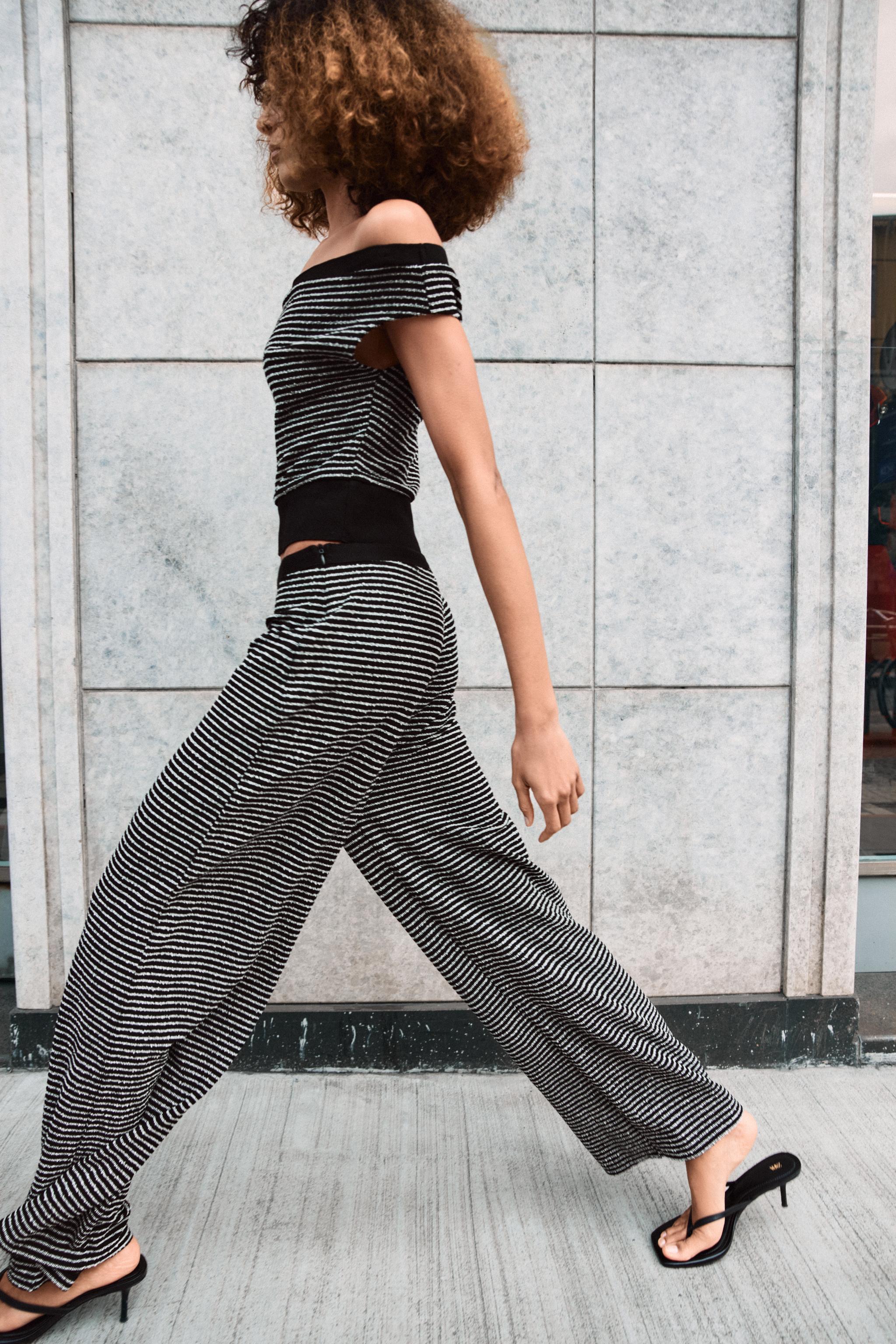 STRIPED BOUCLÉ PANTS